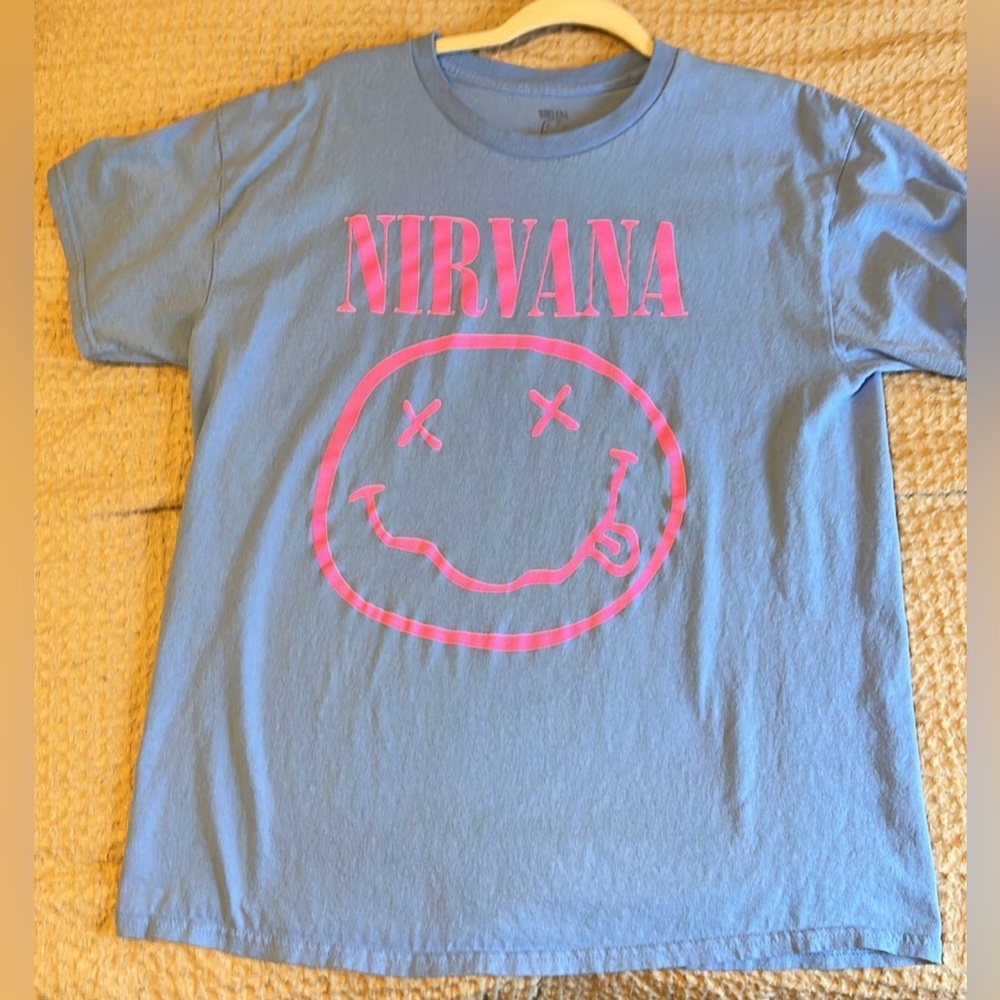 Blue and Pink Nirvana Smile T Shirt Womens and Men’s Unisex Size L